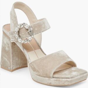 New Dolce Vita Amari Platform Block Heel Sandal in Taupe Velvet Women’s Size 9.5